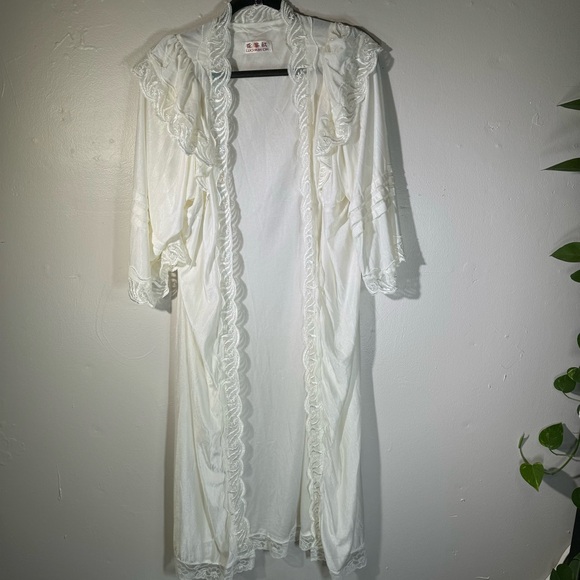 Vintage cream white lace robe puff sleeve maxi fairy nylon coquette girl boho - Picture 3 of 16